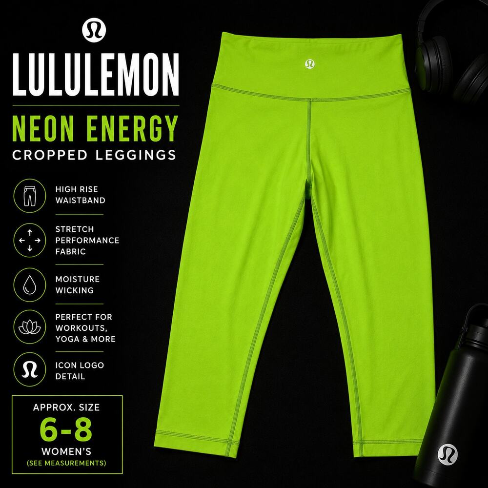 Lululemon Neon Lime Green Cropped Capri Leggings Approx Size 6-8